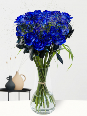 20 blauwe rozen met panicum